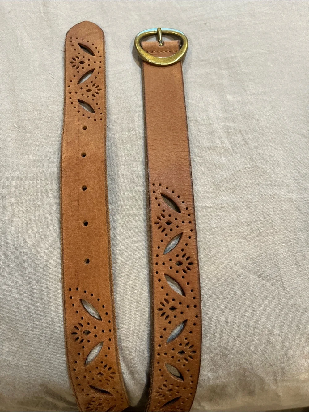 Lucky Brand Brown Leather Belt with Round Brass Buckle
